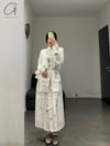 Mutedance 24 Autumn and Winter Flower Dye Button Long Dress MD-MD24FW103-hoary